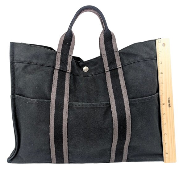 Hermès Black Cotton Canvas Fourre Tout MM Casual Snap Tote Bag Made in France - Picture 2 of 11